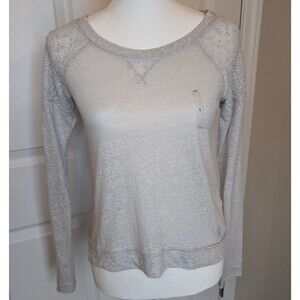 Abercrombie & Fitch Gray Scoop Neck Sequined Long Sleeve Shirt Women Size S New
